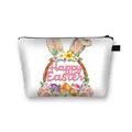 White polyester Easter makeup bag with Happy Easter rabbit print and black zipper - White Happy Easter Rabbit Ear Floral Egg (12)