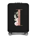 Elastische zwarte kofferhoes met roségouden glitterletter L en roze bloemenaccenten - Stijl Letter L (09)