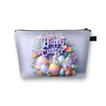 Light purple polyester Easter makeup bag with Happy Easter print and rabbit pattern - Light Purple Happy Easter Rabbit Egg Floral (13)