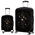 Elastic suitcase cover set with gold celestial galaxy prints on black fabric - Astrology Moon (08)