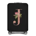 Elastische kofferhoes met goudkleurige letter J en bloemenpatroon op zwart textiel - Letter J Stijl(10)