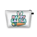 Polyester makeup bag with Happy Easter bunny and egg print on white background - White Happy Easter Rabbit Ear Carrot Egg (15)