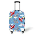 Detail of blue elastic suitcase cover with colorful airplane and gift box patterns - Blue Cartoon Gift Airplane (06)