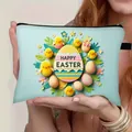 Bolsa de almacenamiento azul claro Feliz Pascua con cremallera y estampados de huevos - Azul Claro Pollito Huevo Floral (13)