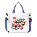 White canvas crossbody bag with blue straps and Christmas number 67 festive print - Red White Stripe Candy Lights Style (08)
