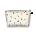 Cream polyester cosmetic bag with colorful Easter bunny and carrot pattern print - Cream White Easter Cartoon Rabbit Rooster Basket (18)