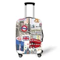 London theme luggage cover with Big Ben and double-decker bus patterns on suitcase - Red Blue London Elements (07)