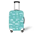 Elastic suitcase cover with blue aviation patterns on a white travel luggage - S / Light Blue Airplane Cloud (02)