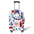 London themed suitcase cover with red bus and Big Ben prints on white luggage protector - White London Illustration (08)