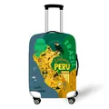 Close-up of South America map print luggage cover with Brazil and Peru illustrations - Peru