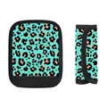 Leopard print suitcase handle wrap in green and black neoprene with Velcro closure - Felt / Teal Leopard Print