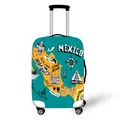 Detailed close-up of elastic luggage cover with colorful Mexico world map printing - Mexico