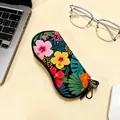 Custodia portatile per occhiali con stampa floreale tropicale e gancio in metallo - Motivo Ibisco Rosa