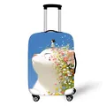 Elastic polyester suitcase cover with cute white cat and floral illustration for luggage - Size S (18-20 Inch) / Floral Girl (08)