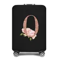 Elastische kofferhoes met roségouden glitterletter Q en roze bloem op zwart doek - Stijl Letter Q (15)