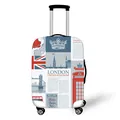 Protective luggage cover featuring a London newspaper collage with Big Ben and Red Bus - London Newspaper Style (10)