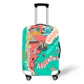South America map luggage cover with landmarks and alpaca illustration on mint green base - Argentina
