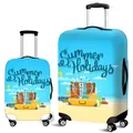 Elastic blue luggage cover set with Summer Holidays print featuring world landmarks - Summer Vacation