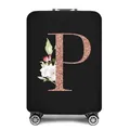 Elastische kofferhoes in zwart met roségouden glitterletter P en bloemmotief - Letter P Stijl(16)