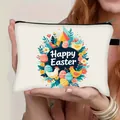 Bolsa de lona blanca de Feliz Pascua con motivo de pollito y huevos de colores en mano - Blanco Happy Easter Pollito Huevo Floral (19)