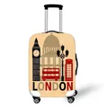 London themed suitcase cover with red double-decker bus and Big Ben illustration - Retro Beige London (11)