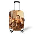 Elastic suitcase cover with watercolor hedgehog print in warm brown and beige - Size S (18-20 Inch) / Hedgehog Tea Party (10)
