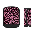 Pink leopard print luggage handle wrap with durable black trim and velcro closure - Felt / Pink Leopard