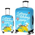 Elastic luggage cover with blue summer holiday travel print and city landmark design - World Travel