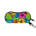 Custodia portaocchiali portatile con stampa floreale tropicale e gancio - Fiori e Foglie Magenta
