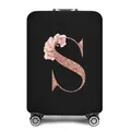 Elastische kofferhoes in zwart met roségouden glitterletter S en bloemontwerp - Letter S Stijl(19)