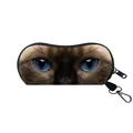 Portable zippered eyewear pouch featuring realistic Siamese cat print with blue eyes - Siamese Cat Style (03)