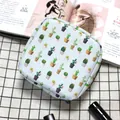 Minimalist cactus print sanitary pad storage bag with large capacity on white grid - Light Blue Cactus