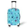 Elastic luggage cover in sky blue featuring dark blue airplane flight path patterns - Sky Blue Airplane Silhouette (07)