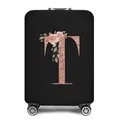 Elastische zwarte kofferhoes met roségouden glitterletter T en bloemendecoratie - Letter T Stijl(20)
