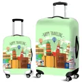 Elastic light green luggage cover with global landmarks and travel themed prints - Fresh Summer