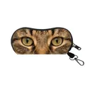 Portable zipper pouch with cat eye print for sunglasses, pens and coins with metal hook - Tabby Cat Style (04)