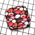 Portable mini lipstick pouch with chic multi-color lip print on black canvas fabric - Black Flaming Lips Style (03)