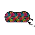 Tropical leaf print sunglasses pouch with zipper closure and portable swivel hook - Colorful Tropical Leaves