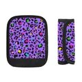 Vibrant purple leopard print luggage handle wrap set with secure velcro closure - Purple Multicolor Leopard