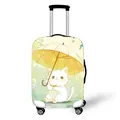 Elastic polyester luggage cover featuring a cute white cat holding a yellow umbrella - Size S (18-20 Inch) / Queen Cat with Yellow Umbrella (14)
