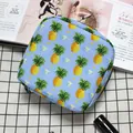 Portable sanitary bag in sky blue fabric with pineapple prints and a zipper closure - Sky Blue Pineapple