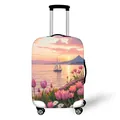 Elastic luggage cover with sunset oil painting landscape design and swivel wheels - S / Tulip Lake Sunset Style (13)