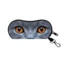 Portable sunglasses case with realistic grey cat print and metal carabiner hook - Grey Cat Orange Eyes Style (06)