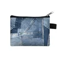 Mini rectangular coin purse with denim patchwork texture and black zipper closure - Light Blue Colorblock Denim Style (02)
