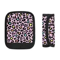 Pink leopard print luggage handle wrap with durable neoprene material and velcro - Pink Colorful Leopard