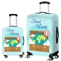 Elastic travel luggage cover with Travel the World print and landmark illustrations - World Travel