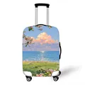 Elastic luggage cover featuring a scenic oil painting landscape of sea and pink sunset clouds - S / Pink Clouds Sea Style (11)