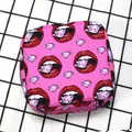 Pink portable mini cosmetic bag with red lip and diamond prints and black zipper closure - Pink Diamond Lip Print Style (02)
