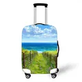 Elastic luggage cover featuring a scenic coastal path and purple flower meadow print - S / Seaside Path Style (01)