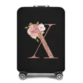 Elastische zwarte kofferhoes met roségouden letter X en roze bloemendesign - Letter X Stijl(24)